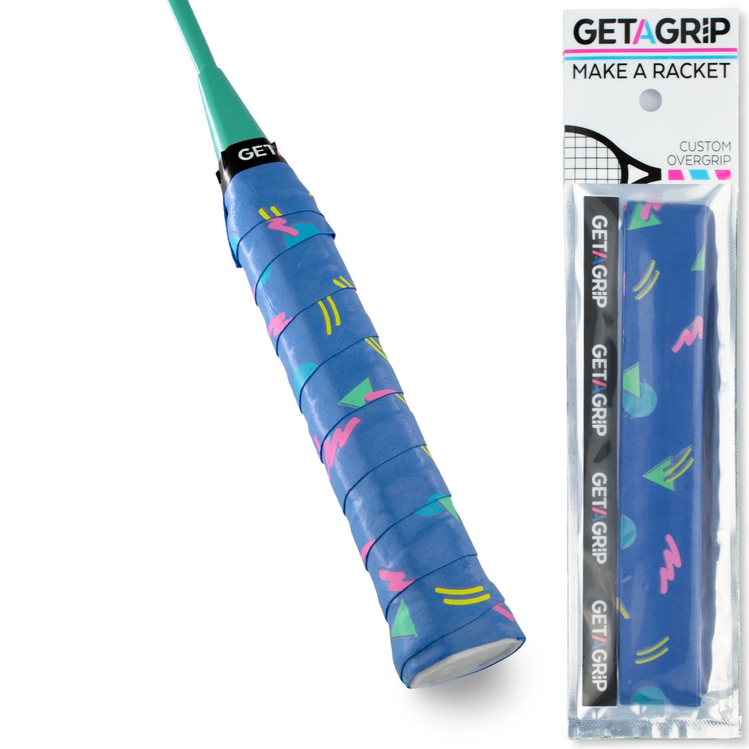 Cutting Shapes - Badminton Overgrip, blue and yellow and pink