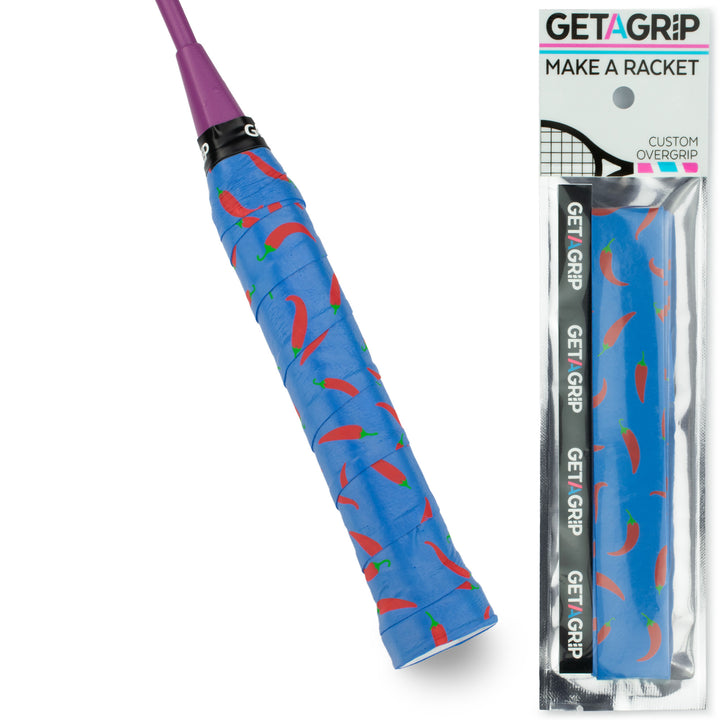 Eclipse - Badminton Overgrip, blue and red chillies print