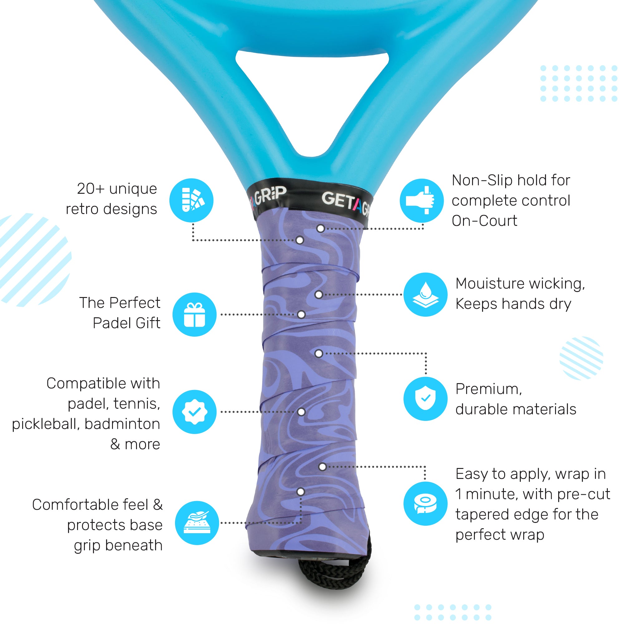 Padel Overgrip - Non-Slip Cushion Grip - Stand-Out Design - Get A