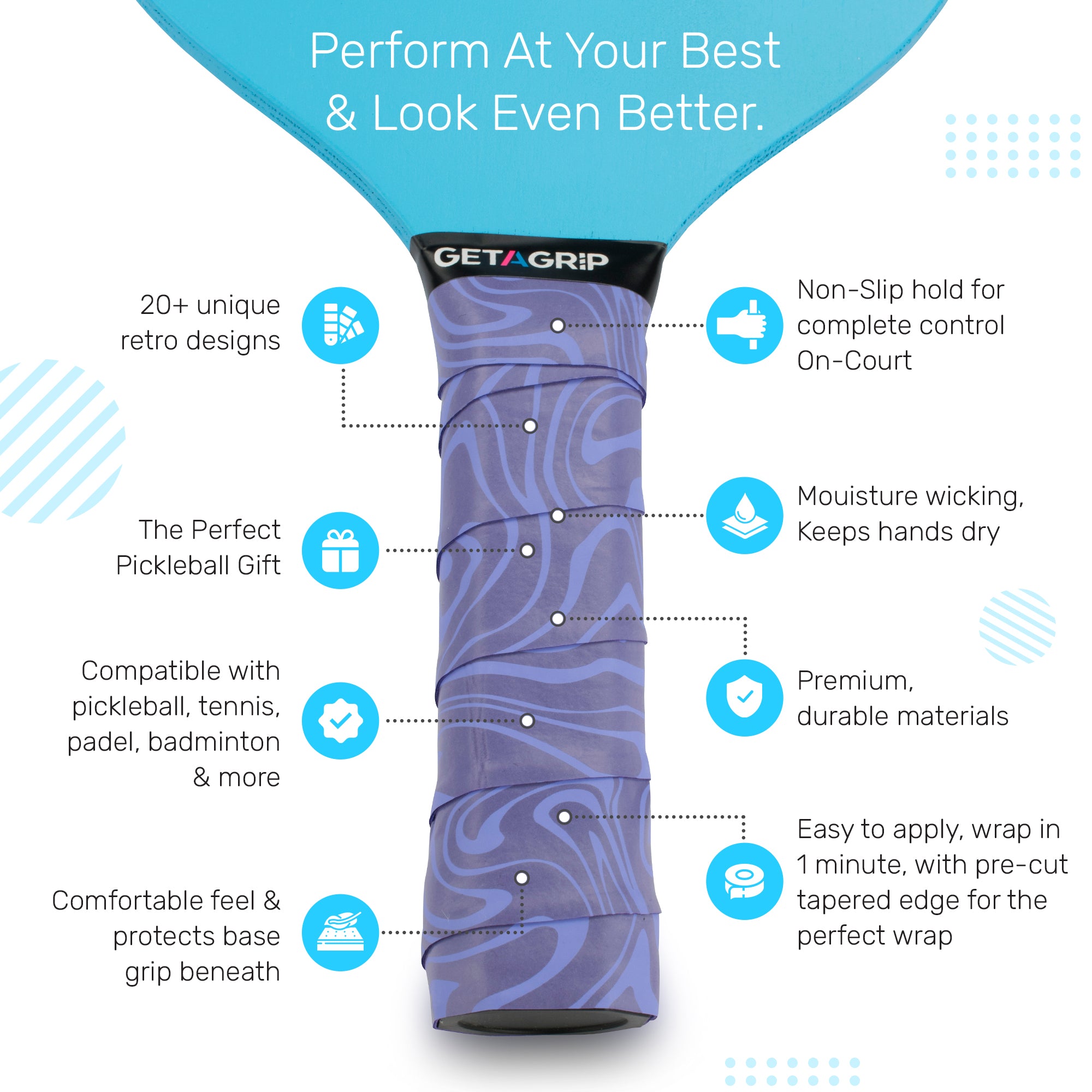 Tennis Overgrip - Non-Slip Cushion Grip - Fun Look - Get A Grip